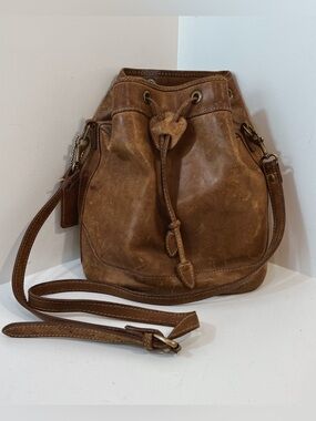 Rare Vintage Mulholland Brothers Leather Bucket Drawstring Bag
